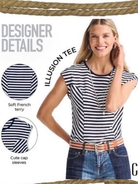CAbi Striped Illusion Tee - Navy and White NWOT